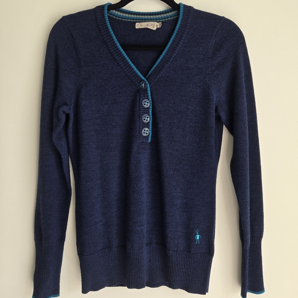 Smartwool V Neck Sweater In Navy Blue. (A6)